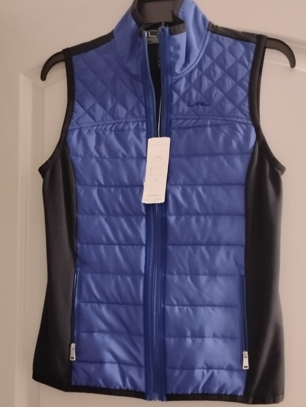 Lauren Ralph Lauren Blue Quilted Vest with Black Side Panels - Picture 1 of 5
